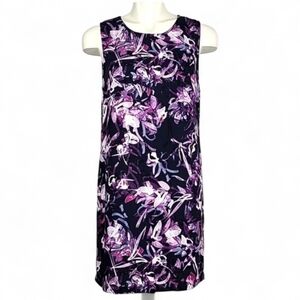 Adrienne Vittadini Sleeveless Lightweight Shift Dress Purple Navy Floral Print 6